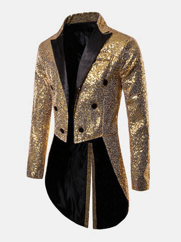 Mens Sequins Design Lapel Collar Party Swallowtail Suit Jacket – Geekfone