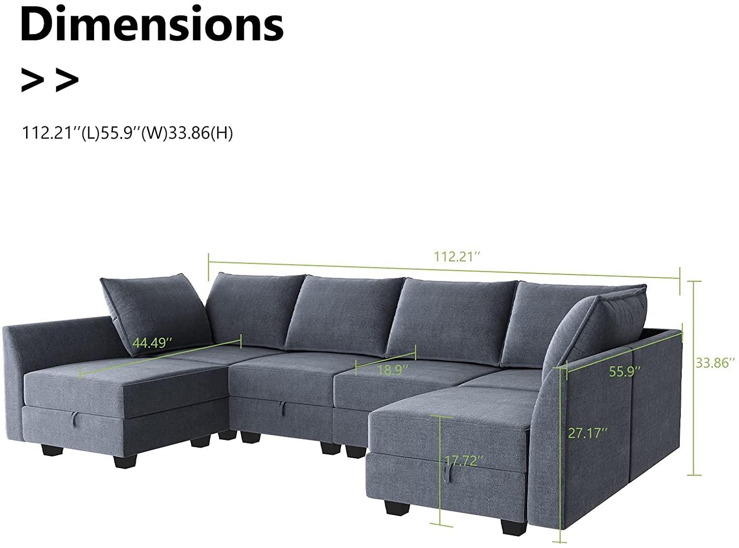 Bluish Grey U-Shape Reversible Sectional Sofa w/ Chaise – Geekfone